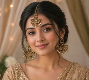 Stunning Gold Maang Tikka & Earrings Set