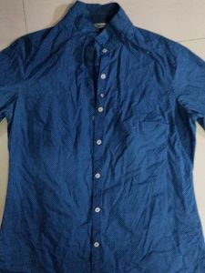 Blue Dotted Button-Up Shirt