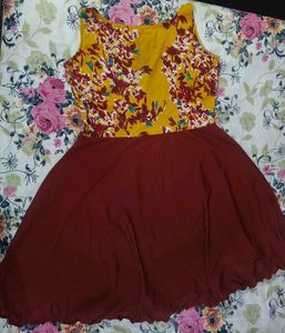 Sleeveless Mustard Yellow Floral Bodice &amp; Burgundy
