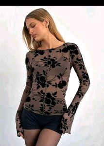 Sheer Floral Bell Sleeve Top