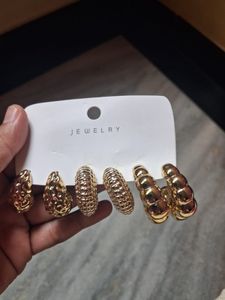 Gold Tone Hoop Earrings Set