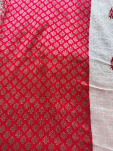 Vibrant Red Saree with Intricate Gold Print