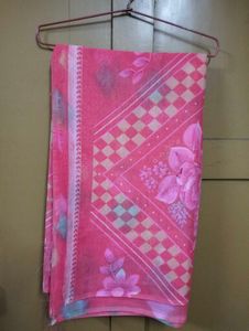 Brand New Vibrant Coral Pink Floral Saree