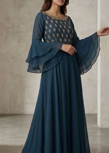 Elegant Teal Embroidered Gown
