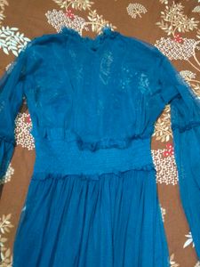 Teal Embroidered Tulle Gown