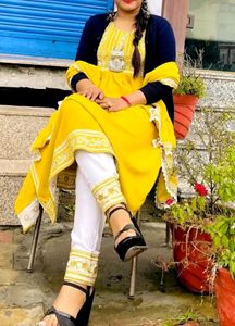 Khushal Women Yellow Ethnic Motifs Empire Kurta With Trouser & With Dupatta