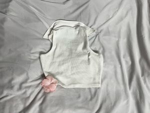 White Ribbed Collared Crop Top