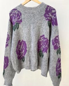 🪻Cozy Grey Purple Flower Sweater 🪻