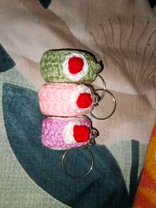 3Cute Crocheted Roll Keychain Set
