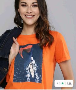 women New Orange T-Shirt with Sailboat Graphic🧡