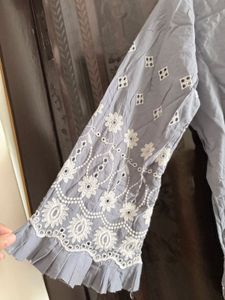 Elegant Grey Kurta with White Embroidery
