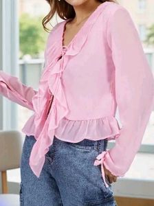 🔻 LOWEST - Pink Ruffle V-Neck Blouse
