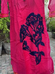 Vibrant Pink Kurta with Blue Floral Print