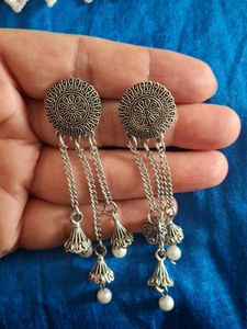 Oxidized Silver Jhumka Earrings