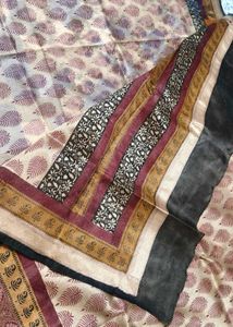 Elegant Hand Block Tussar Silk Saree with Blouse