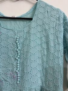 Sky Blue Tiered Cotton Kurta