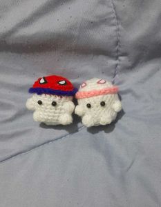 Cute Crocheted Mushroom Keychains (Set of 2)