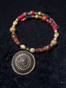 vintage Boho Beaded Necklace with Pendant