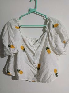 White Puff Sleeve Pineapple Top
