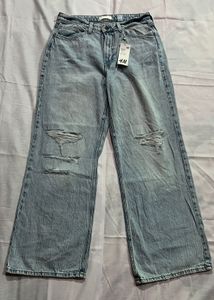 H&amp;M Light Wash Ripped Wide Leg Jeans