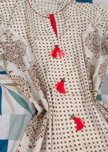 ❤️ Ruby Tassel Elegance Printed Kurti🌷