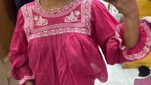 Boho Pink Embroidered Blouse
