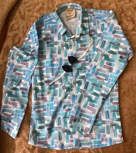 Funky Patterned Shirt & Navy Blue Pants Set