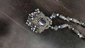 Unique Oxidized Silver Necklace Set and borla head