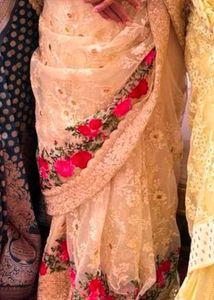 Embroidered Floral Soft Net Saree set