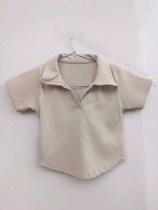 Stylish Beige Collared Crop Top (UNUSED)
