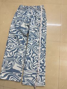 Retro Swirl Print Wide Leg Jeans