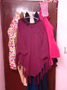 Burgundy Poncho with Sequin Detail