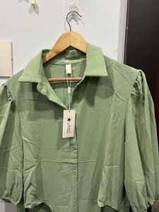 Sage Green Tie-Front Shirt Dress