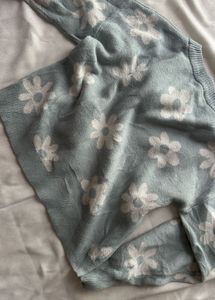Blue Floral Knit Sweater