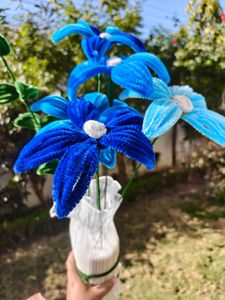 Handmade Blue Chenille Flowers