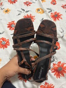 Dressberry Snake Print Strappy Sandals