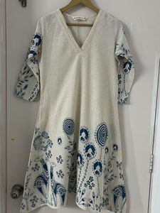 Cream Kurta with Blue Folk Print