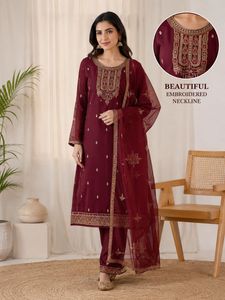 Maroon Embroidered Kurta Set