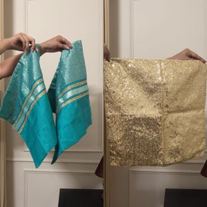 Combo of 3 Pillow Covers Teal & Gold sequin