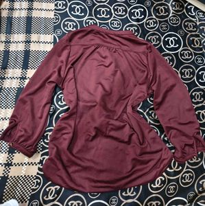 Maroon Korean Top with Gold Buttons