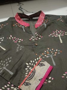 Olive Green Tree Print Kurta