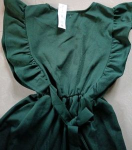 🇹🇭Chic Ruffle Sleeve Green Dress
