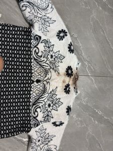 Black &amp; White Floral Knit Cardigan