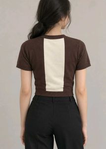 Retro Brown &amp; Cream Polo Knit Top