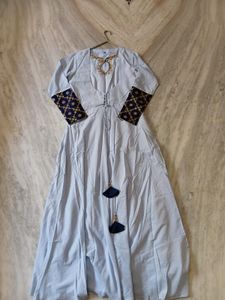 Light Blue Kurta Set with Embellished Sleeves