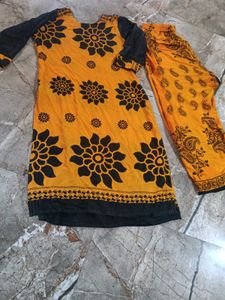 Yellow Kurta with Black Floral Print