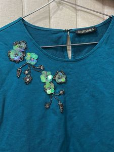 Teal Embellished Peplum Top