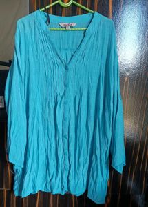 Plus Size Avella Blue Pleated V-Neck Tunic Top