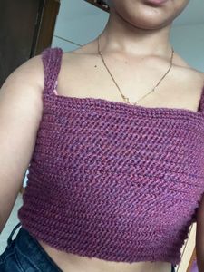 maroon purple Crocheted Crop Top