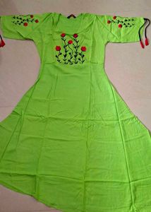 Vibrant Lime Green Kurta with Floral Embroidery
